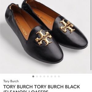 Tory Burch Black Loafers with Gold Emblem